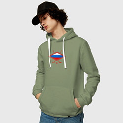 Толстовка-худи хлопковая мужская Флаг России хоккей, цвет: авокадо — фото 2