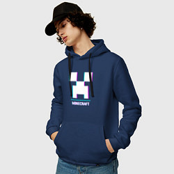 Толстовка-худи хлопковая мужская Minecraft в стиле glitch и баги графики, цвет: тёмно-синий — фото 2