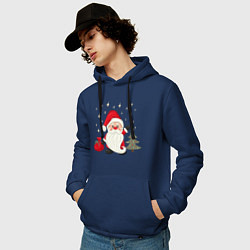 Толстовка-худи хлопковая мужская Дед Мороз с подарками Новый год, цвет: тёмно-синий — фото 2