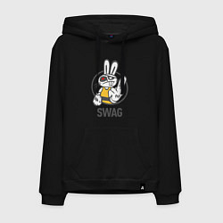 Толстовка-худи хлопковая мужская SWAG Bad rabbit - Merry Christmas!, цвет: черный