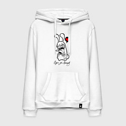 Толстовка-худи хлопковая мужская Иди за кроликом, зубастый белый кролик, цвет: белый