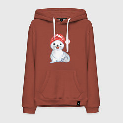 Толстовка-худи хлопковая мужская Новогодний тюлень, цвет: кирпичный