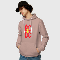 Толстовка-худи хлопковая мужская AC DC logo, цвет: пыльно-розовый — фото 2