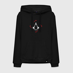 Толстовка-худи хлопковая мужская Символ Assassins Creed в красном ромбе, цвет: черный
