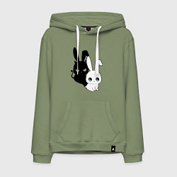 Толстовка-худи хлопковая мужская Милый кролик - ангелочек или дьяволёнок?, цвет: авокадо