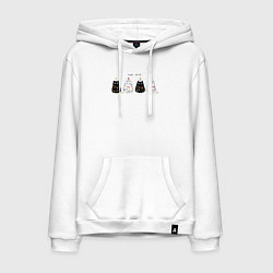 Толстовка-худи хлопковая мужская Коты в гирлянде, цвет: белый