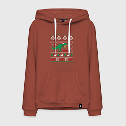 Толстовка-худи хлопковая мужская Новогодний тирекс - ugly sweater, цвет: кирпичный