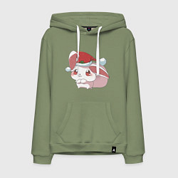 Толстовка-худи хлопковая мужская Праздничный кролик, цвет: авокадо