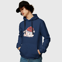 Толстовка-худи хлопковая мужская Грустный новогодний зайчик, цвет: тёмно-синий — фото 2