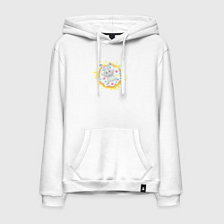 Толстовка-худи хлопковая мужская Зайка сладкоежка на большом пончике, цвет: белый