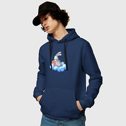 Толстовка-худи хлопковая мужская Заяц на облаке, цвет: тёмно-синий — фото 2