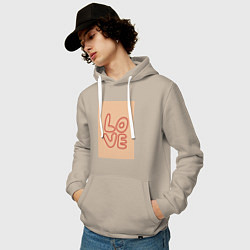 Толстовка-худи хлопковая мужская Рукописный текст слово Love красным цветом на беже, цвет: миндальный — фото 2