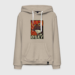 Толстовка-худи хлопковая мужская Obey frog, цвет: миндальный
