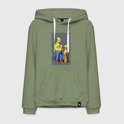 Толстовка-худи хлопковая мужская Homer Simpson and cats - нейросеть арт, цвет: авокадо