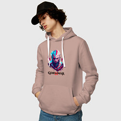 Толстовка-худи хлопковая мужская God of War, Kratos, цвет: пыльно-розовый — фото 2