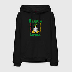 Толстовка-худи хлопковая мужская Линукс пингвин в шляпе, цвет: черный
