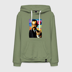 Толстовка-худи хлопковая мужская Salvador Dali and cat, цвет: авокадо
