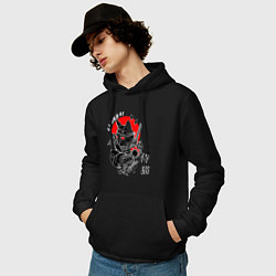 Толстовка-худи хлопковая мужская Samurai cat inscription, цвет: черный — фото 2