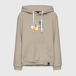 Толстовка-худи хлопковая мужская Милая лисичка устала, цвет: миндальный