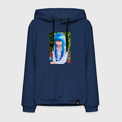 Толстовка-худи хлопковая мужская Аниме Девочка-кошка с синими волосами, цвет: тёмно-синий