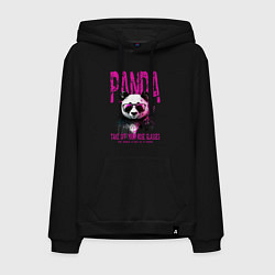 Толстовка-худи хлопковая мужская Панда и розовые очки, цвет: черный