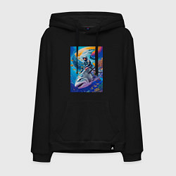 Толстовка-худи хлопковая мужская Cyber shark - ocean and space - art, цвет: черный