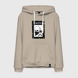 Толстовка-худи хлопковая мужская Череп wanted, цвет: миндальный