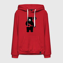 Толстовка-худи хлопковая мужская Мишка любит музыку, цвет: красный