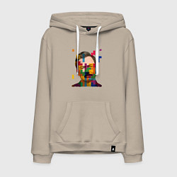 Толстовка-худи хлопковая мужская Тетрис арт, цвет: миндальный