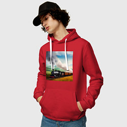 Толстовка-худи хлопковая мужская Ретро поезд, цвет: красный — фото 2