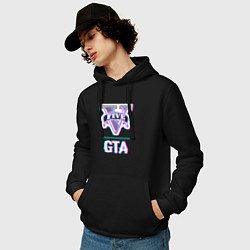 Толстовка-худи хлопковая мужская GTA в стиле glitch и баги графики, цвет: черный — фото 2