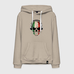 Толстовка-худи хлопковая мужская Italy skull music, цвет: миндальный
