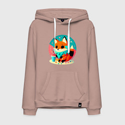 Толстовка-худи хлопковая мужская Летняя лиса с мороженым, цвет: пыльно-розовый