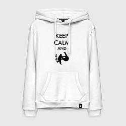 Толстовка-худи хлопковая мужская Keep calm and judo, цвет: белый