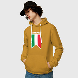 Толстовка-худи хлопковая мужская Италия чемпион, цвет: горчичный — фото 2