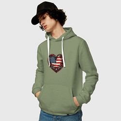 Толстовка-худи хлопковая мужская Сердце с цветами флаг США, цвет: авокадо — фото 2