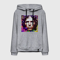 Толстовка-худи хлопковая мужская Jim Morrison Glitch 25 Digital Art, цвет: меланж