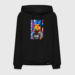 Толстовка-худи хлопковая мужская Cool capybara - urban style - neural network, цвет: черный