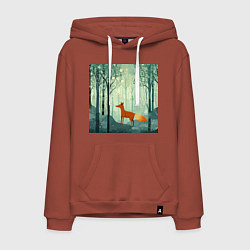 Толстовка-худи хлопковая мужская Рыжая лисичка в лесу, цвет: кирпичный
