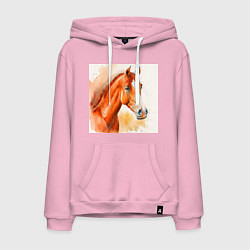 Толстовка-худи хлопковая мужская Акварельный красный конь, цвет: светло-розовый