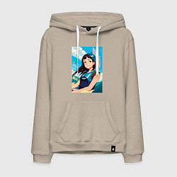 Толстовка-худи хлопковая мужская Девочка и океан, цвет: миндальный