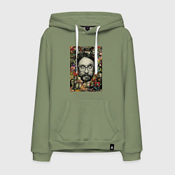 Толстовка-худи хлопковая мужская Егор Летов коллаж, цвет: авокадо