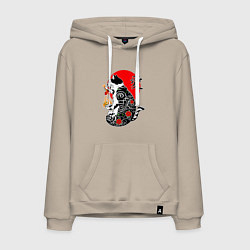 Толстовка-худи хлопковая мужская Котик - якудза и иероглиф, цвет: миндальный