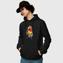 Толстовка-худи хлопковая мужская Акварельный попугай, цвет: черный — фото 2