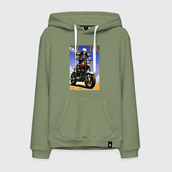 Толстовка-худи хлопковая мужская Crazy racer - skeleton - motorcycle, цвет: авокадо