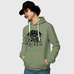Толстовка-худи хлопковая мужская Queen - logo, цвет: авокадо — фото 2
