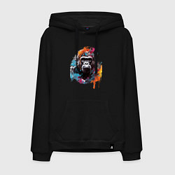 Толстовка-худи хлопковая мужская Граффити с гориллой, цвет: черный