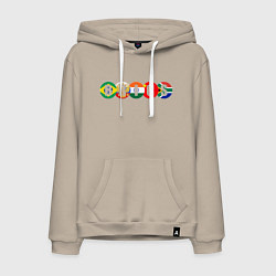 Толстовка-худи хлопковая мужская Надпись: BRICS с флагами государств участников, цвет: миндальный