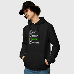 Толстовка-худи хлопковая мужская Eat Sleep Code Repeat, цвет: черный — фото 2