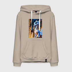 Толстовка-худи хлопковая мужская Синяя дракоша, цвет: миндальный